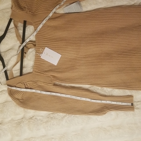 Wayf Leland Long Sleeve Tie Back Short Sheath Sweater Dress size XS camel color - Picture 11 of 14